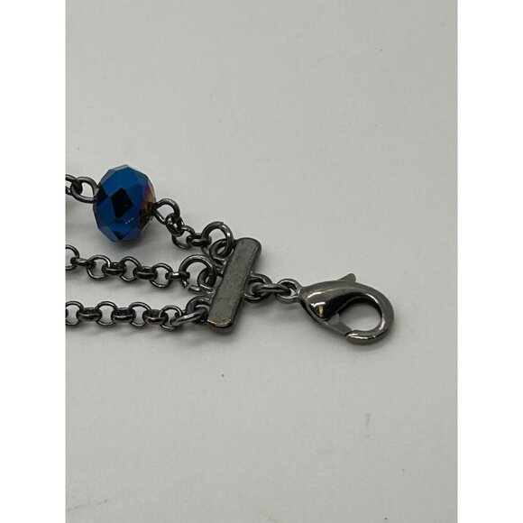 Monet Necklace Faux Silver Pearl, Blue and Silver Faceted Beads Gunmetal Vintage - Picture 10 of 12